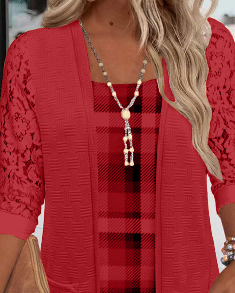 Faux Two-Piece Plaid Top