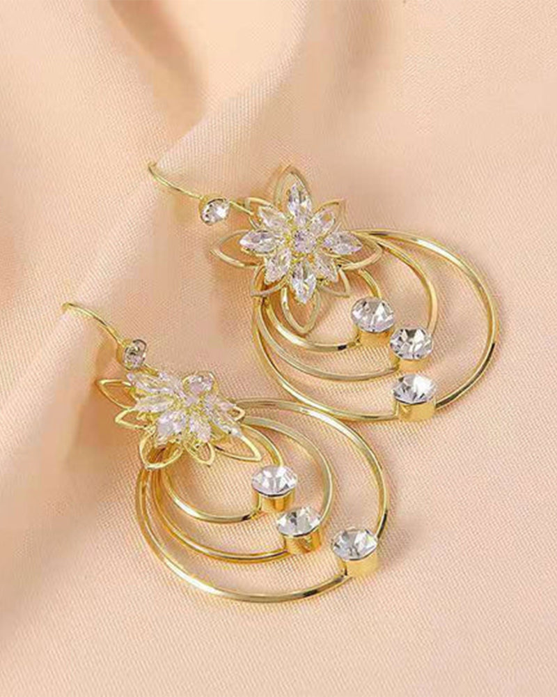 Crystal lotus three hoop earrings