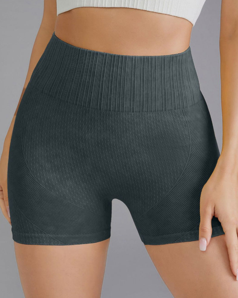 Simple solid color high waist hip shorts