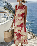 Apricot Ginkgo Leaf Sleeveless Dress