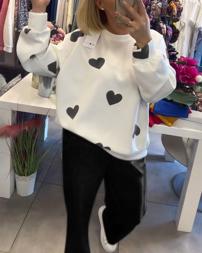 Heart Print Casual Two-Piece Set