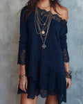 Lace Patchwork Off-Shoulder Asymmetrical Dress
