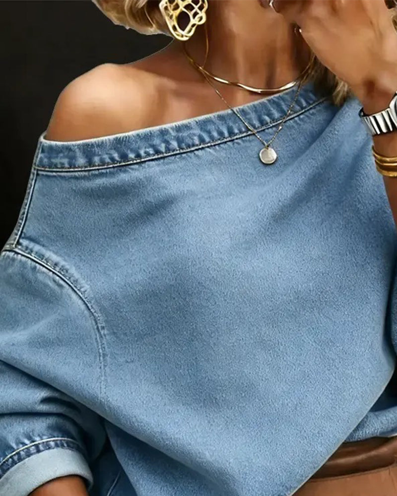 Denim Off-The-Shoulder Blouse