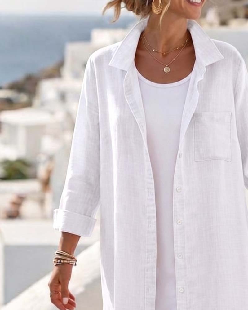 Lapel Button Long Shirt Dress