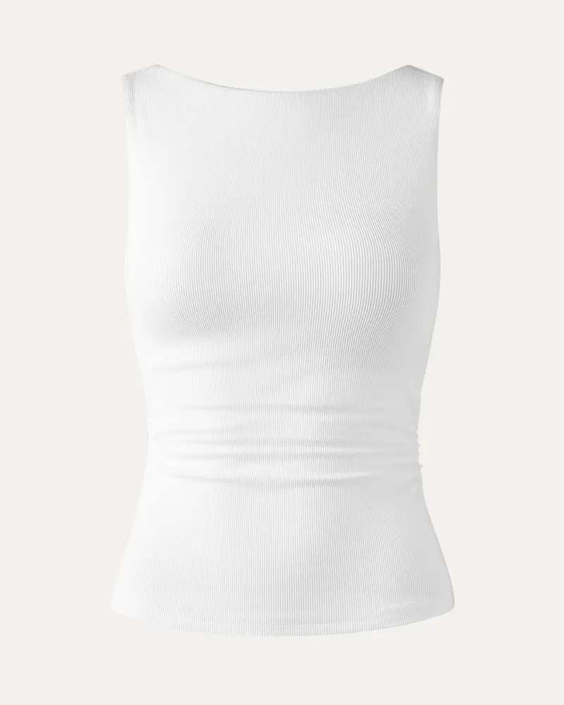 Built-In Bra Off-Shoulder Ribbed Sleeveless Tank Top