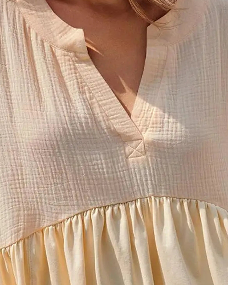 Solid Color V-Neck Textured Blouse