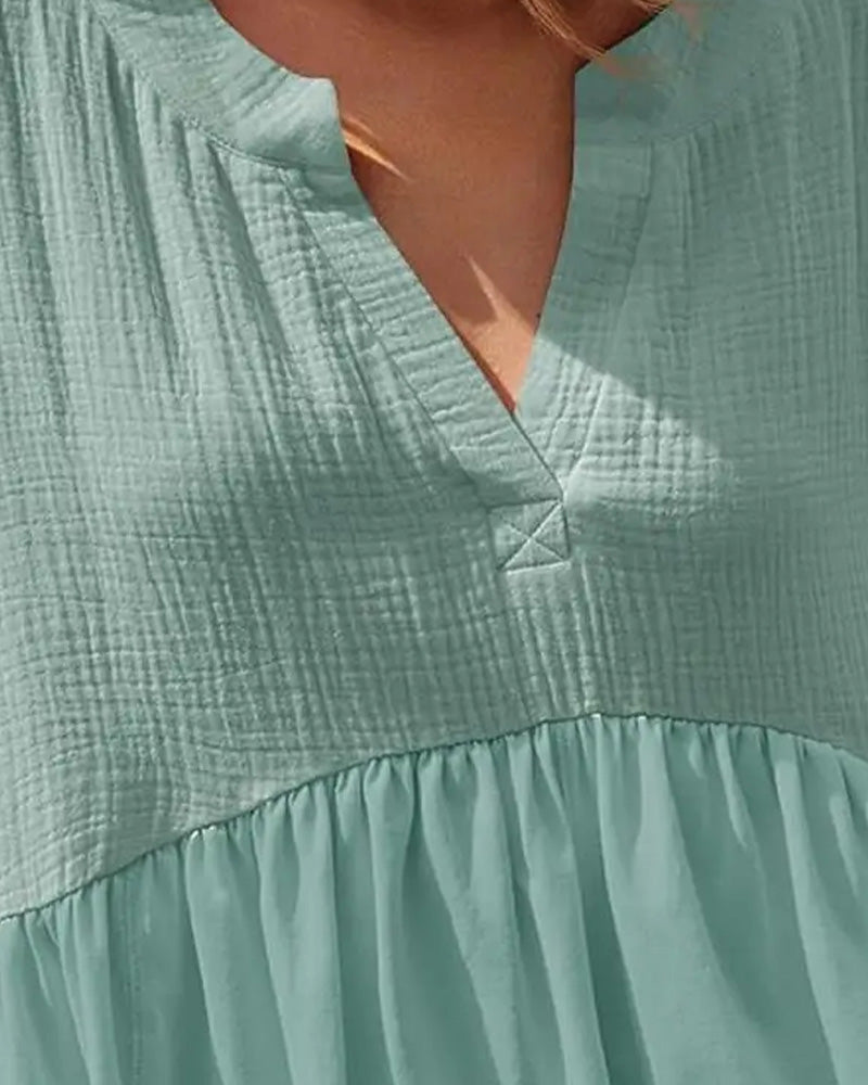 Solid Color V-Neck Textured Blouse