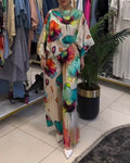 Lotus print one-shoulder three-quarter sleeve set