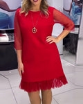 Solid color mesh stitching sequin dress