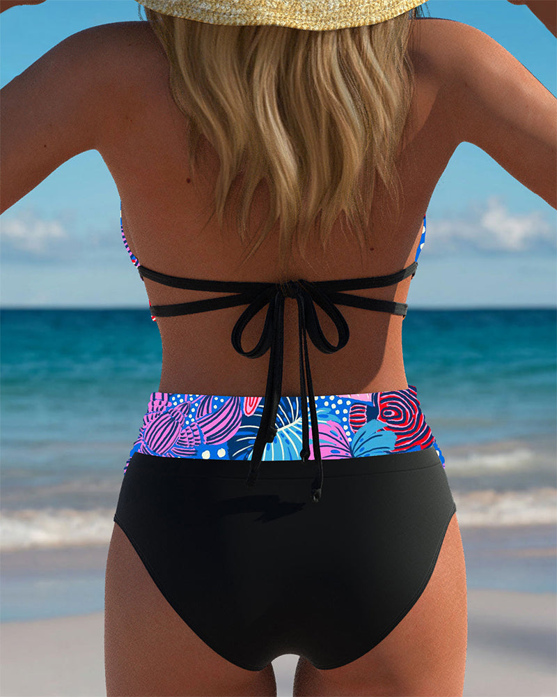 Sexy Halterneck Bra Printed Bikini