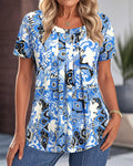 Pleated Printed Fashion Blouse