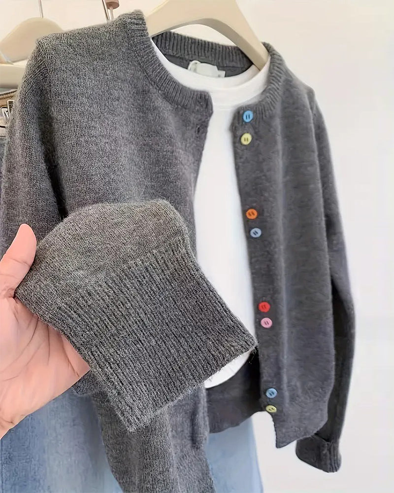 Casual Solid Color Long-Sleeved Cardigan