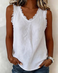 Raw-Edge V-Neck Sleeveless Tank Top