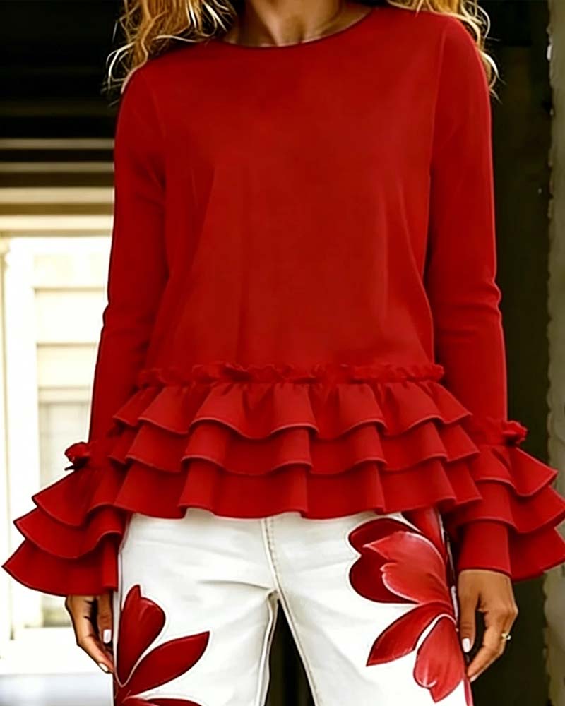 Multi-Layer Ruffle Round Neck Blouse