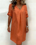 100% Cotton V-Neck Pleated Dress