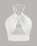 Women's Ruched Tie Back Halter Neck Crop Cami Top