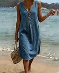 Denim V-Neck Sleeveless Dress