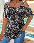 Off-Shoulder Floral Print Short Sleeve T-Shirt