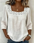 Square Neck Lace Patchwork Blouse