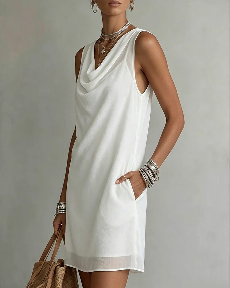 Camisole Dress Draped Neck Cardigan Two-Piece Set