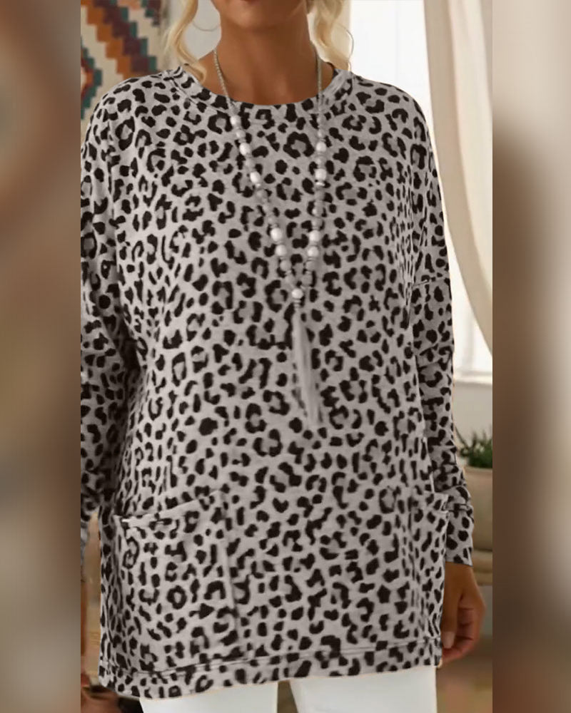 Leopard Print Round-Neck Top