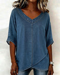 V-Neck Casual Denim Top