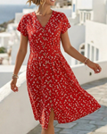 Floral Waist Tie V-Neck Dress