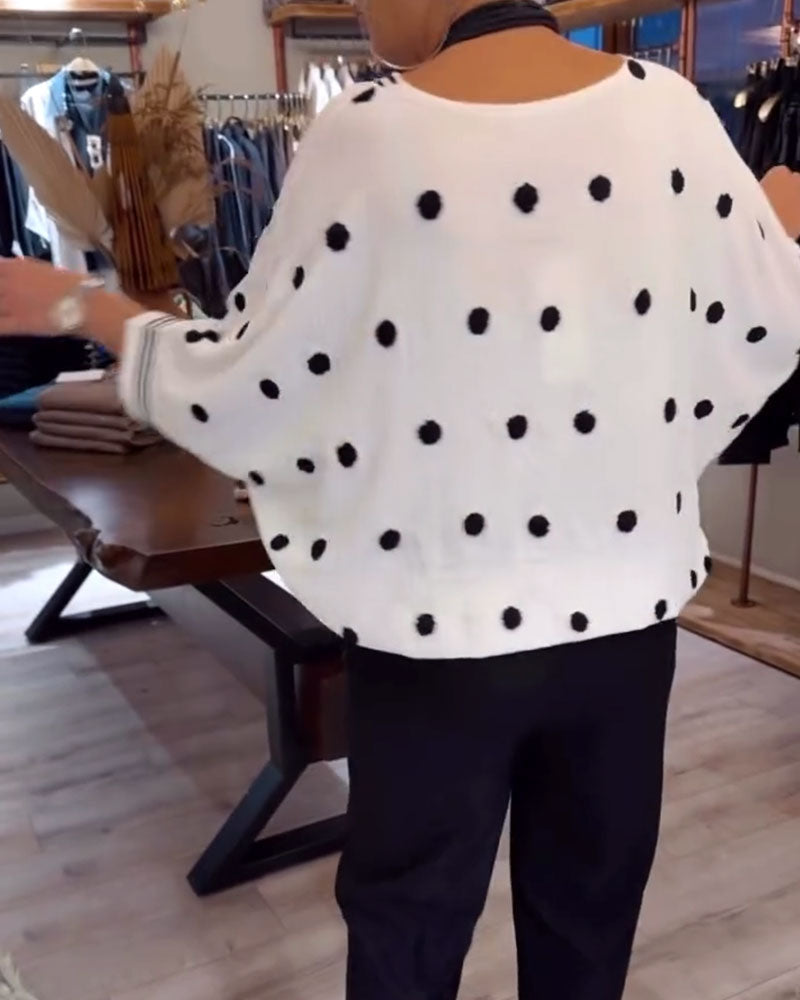 V-Neck Polka Dot Loose Blouse