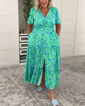 Short-sleeved pocket printed dress