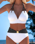 Deep V Suspenders Polka Dot Contrast Bikini
