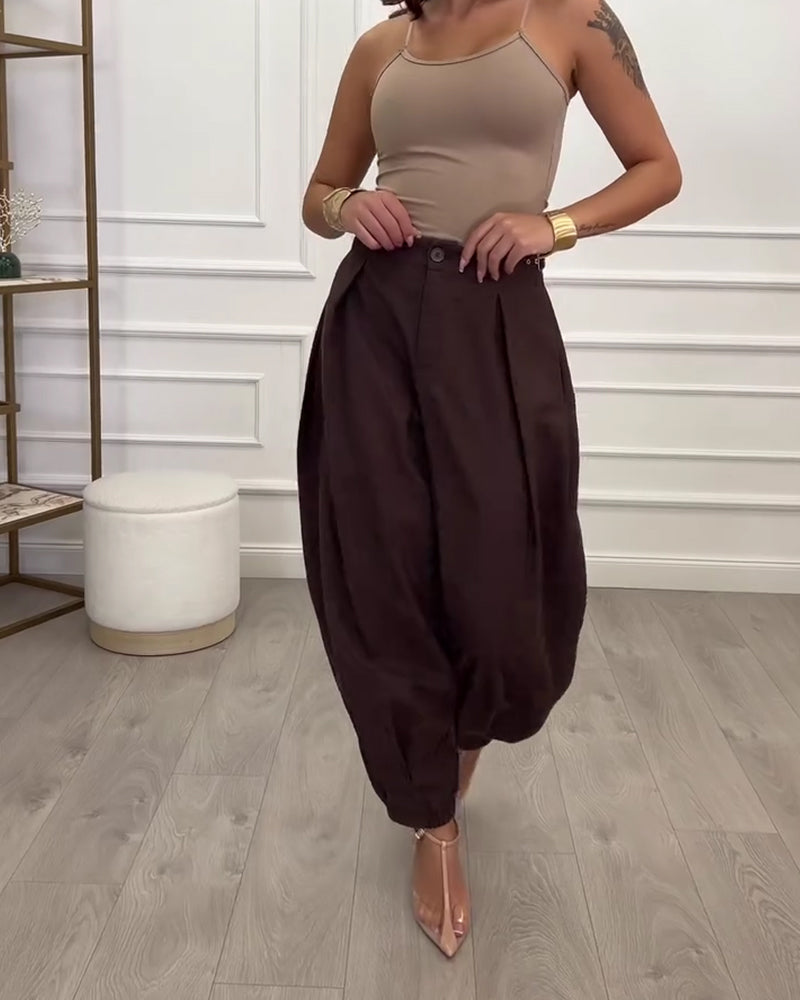 High-Waisted Casual Solid Color Lantern Pants