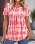 Printed Short-Sleeved Crew Neck Blouse