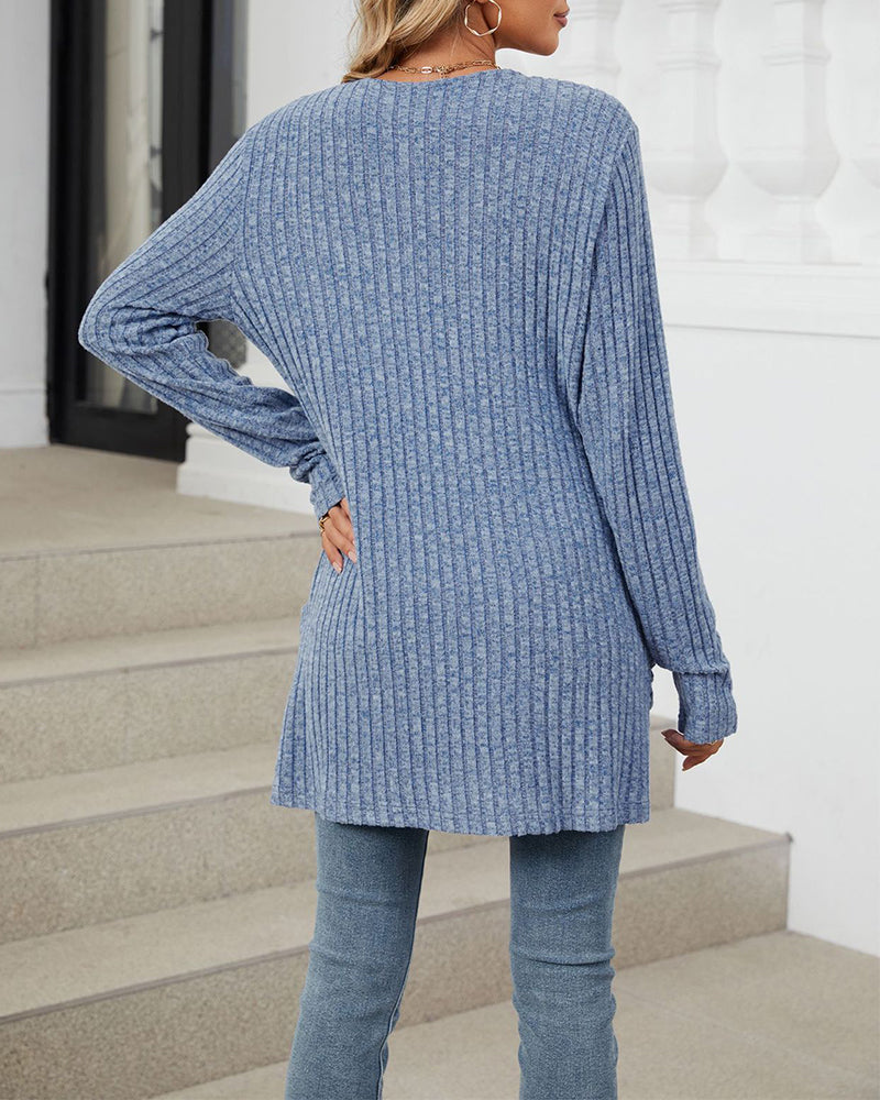 Casual solid color pocket long sleeve cardigan