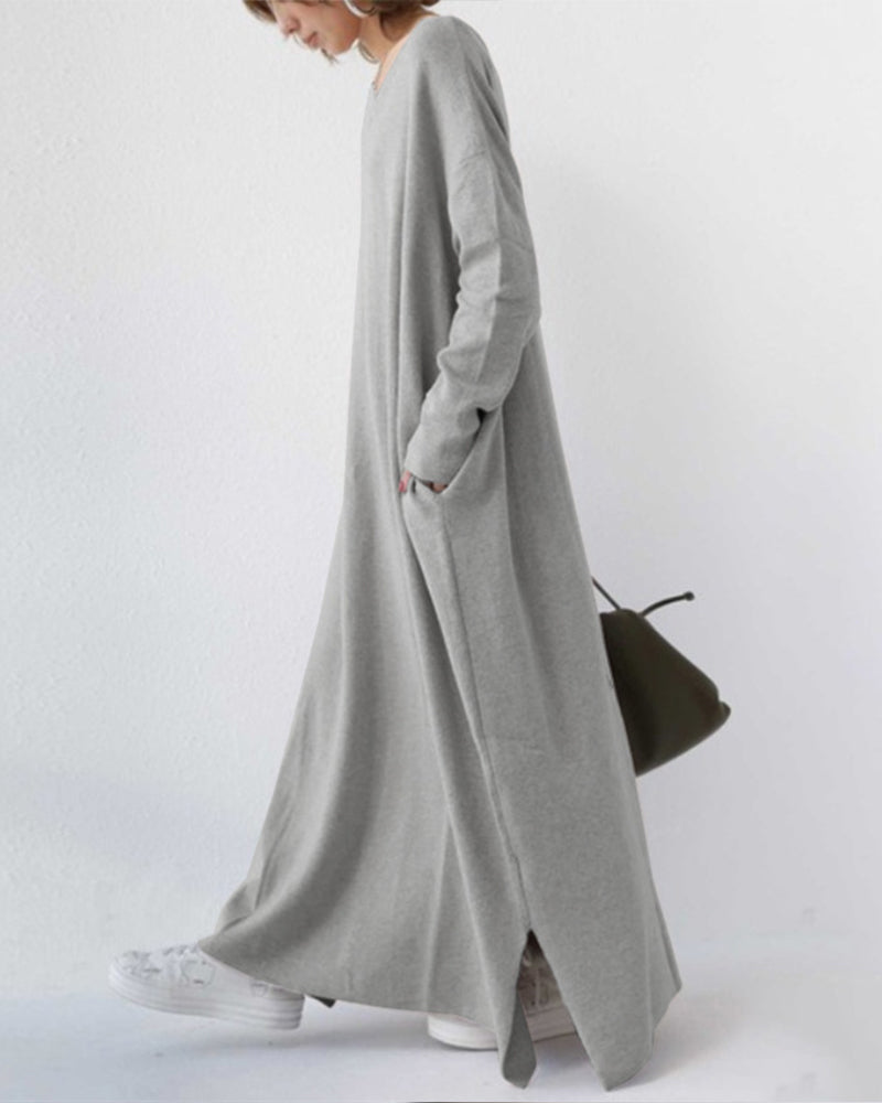 Long sleeve v neck swing dress