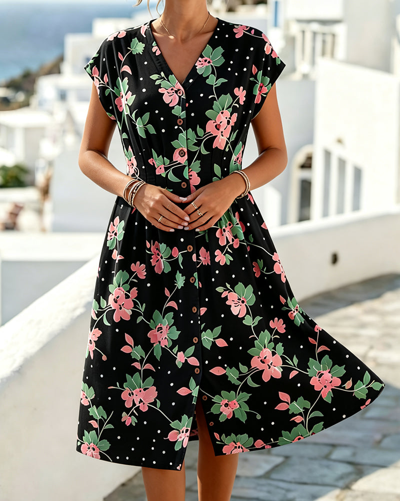 Printed Waist-Cinching Shirt Dress