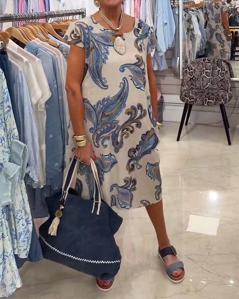 Short-Sleeved Printed Straight Dress