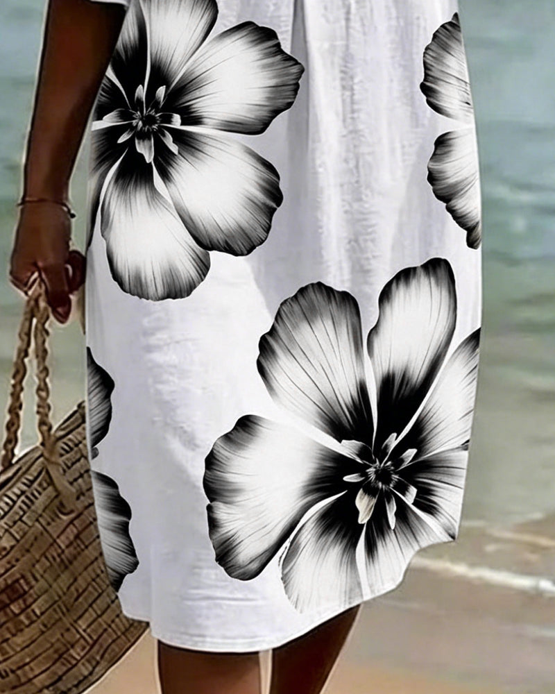 Floral Print Ruffle-Sleeve Dress