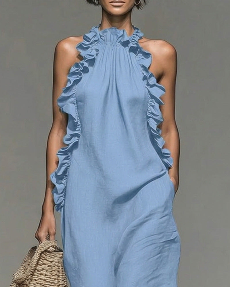 Halterneck Ruffled Long Dress