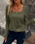 Casual solid color square neck long sleeve sweatshirt