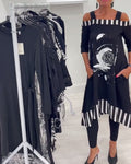 Off-Shoulder Irregular Loose Print Dress