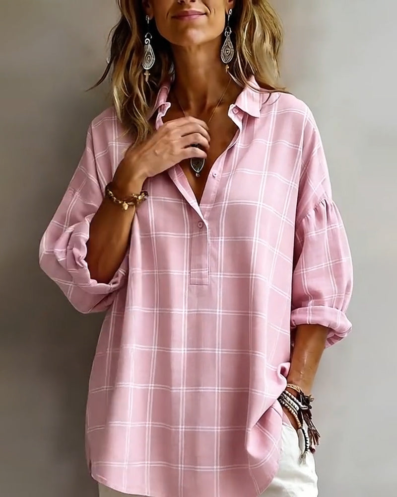 Lapel Plaid Sophisticated Shirt