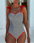 Striped Red Trim Halterneck One-Piece