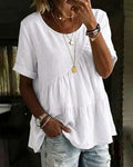 Loose-Fit Solid-Color Pleated Blouse