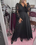 Lace Stitching V-Neck A Hem Dress