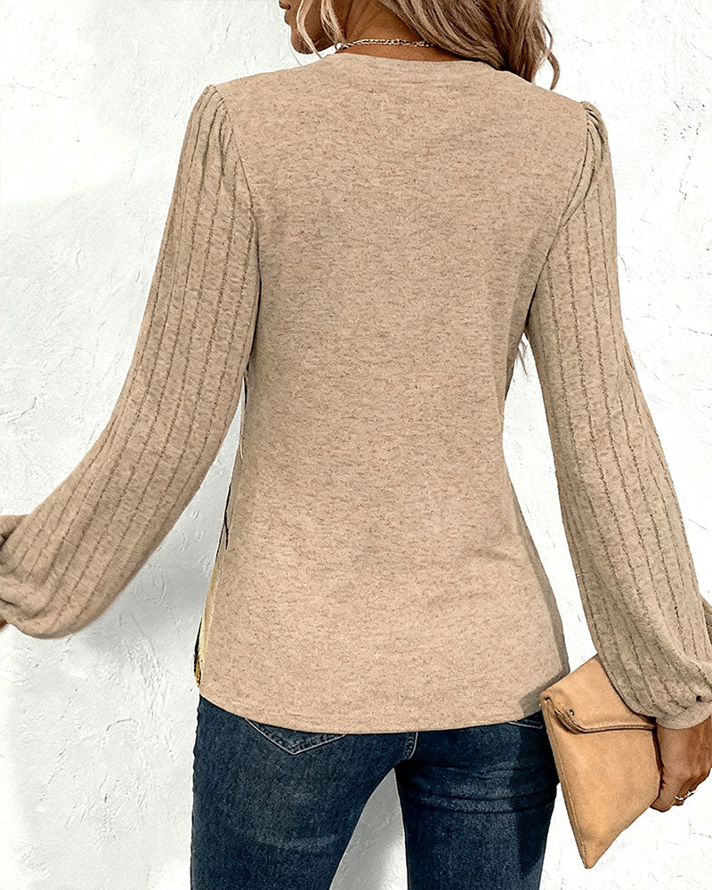 Striped Print Lantern Sleeve Top
