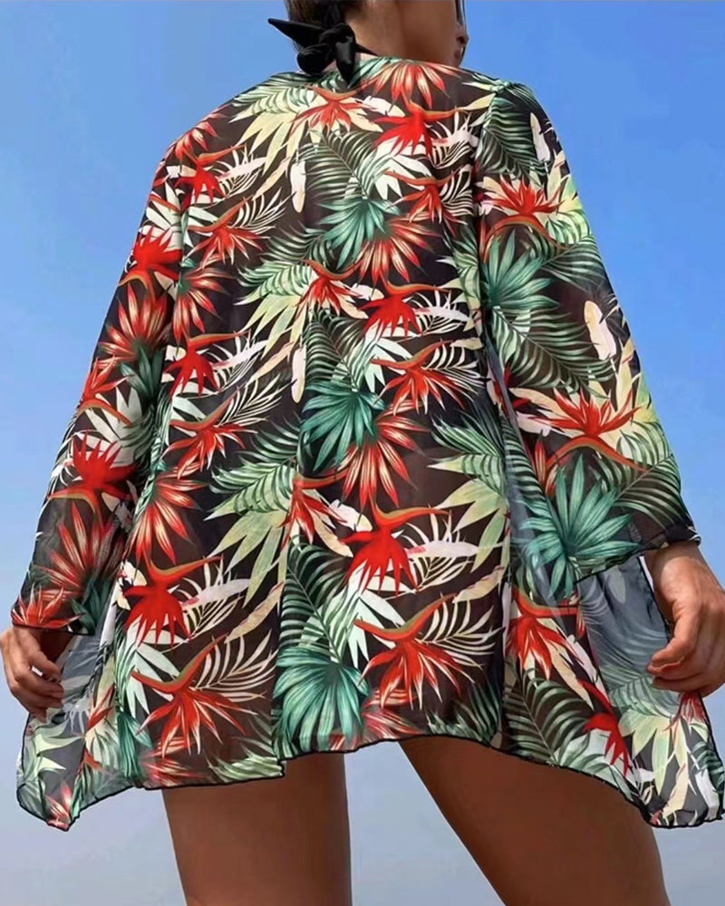 Sexy print bikini set with cover up