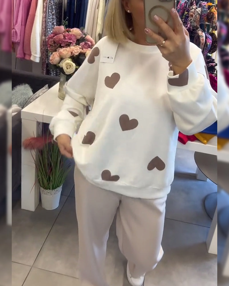 Heart Print Casual Two-Piece Set