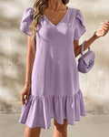 Elegant A-Hem Puff Sleeves Dress