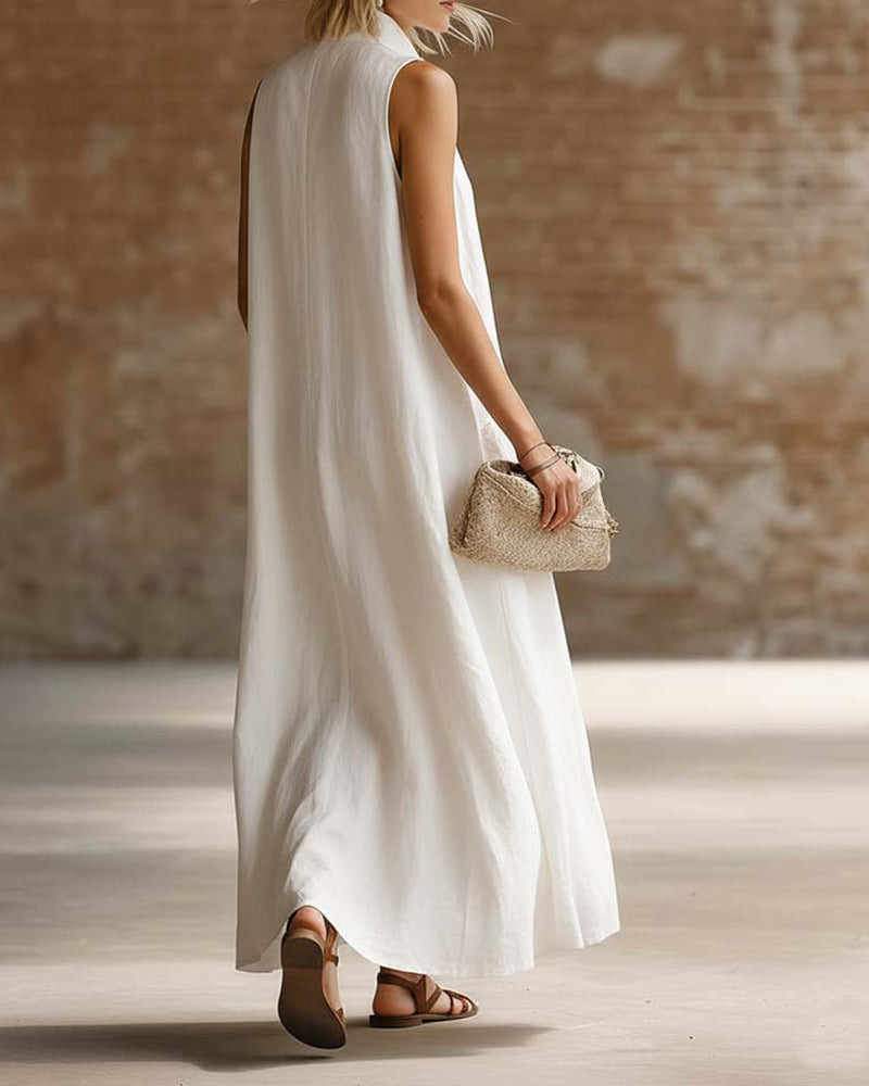 Elegant Knot Button Sleeveless Dress