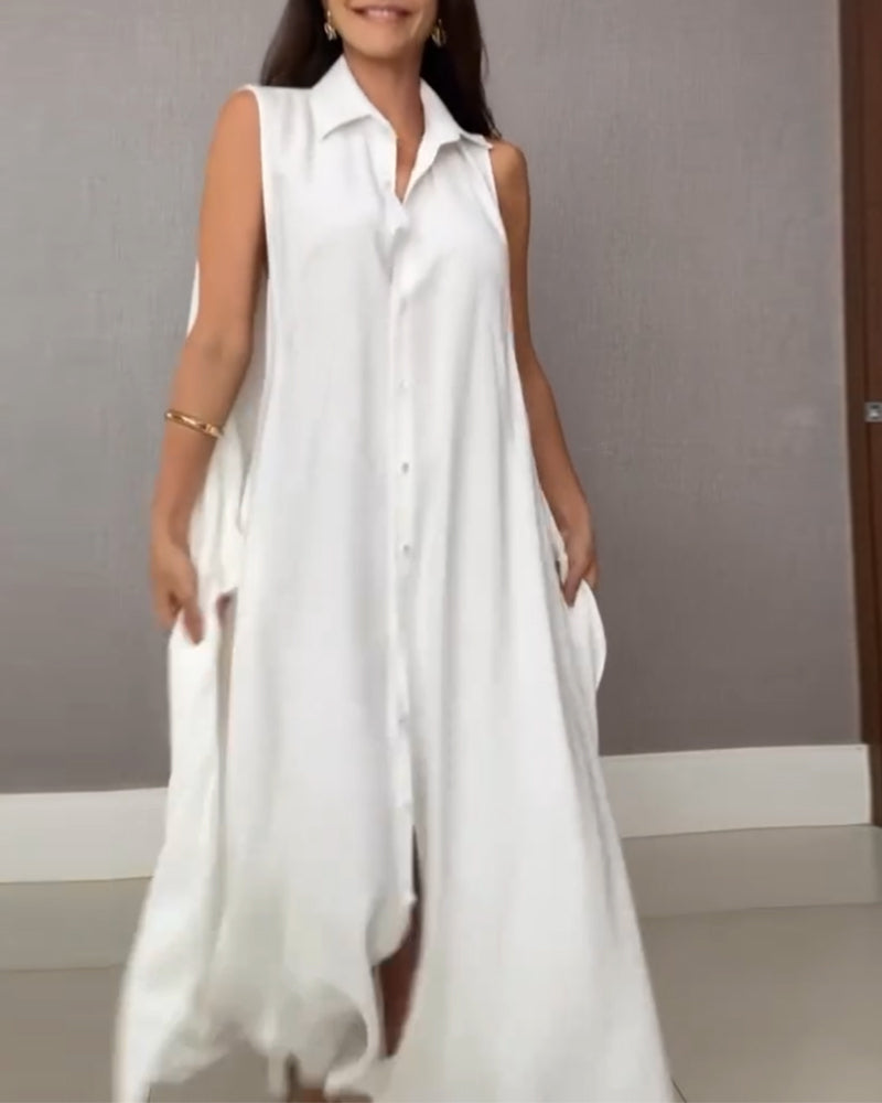 Sleeveless Lapel Shirt Dress